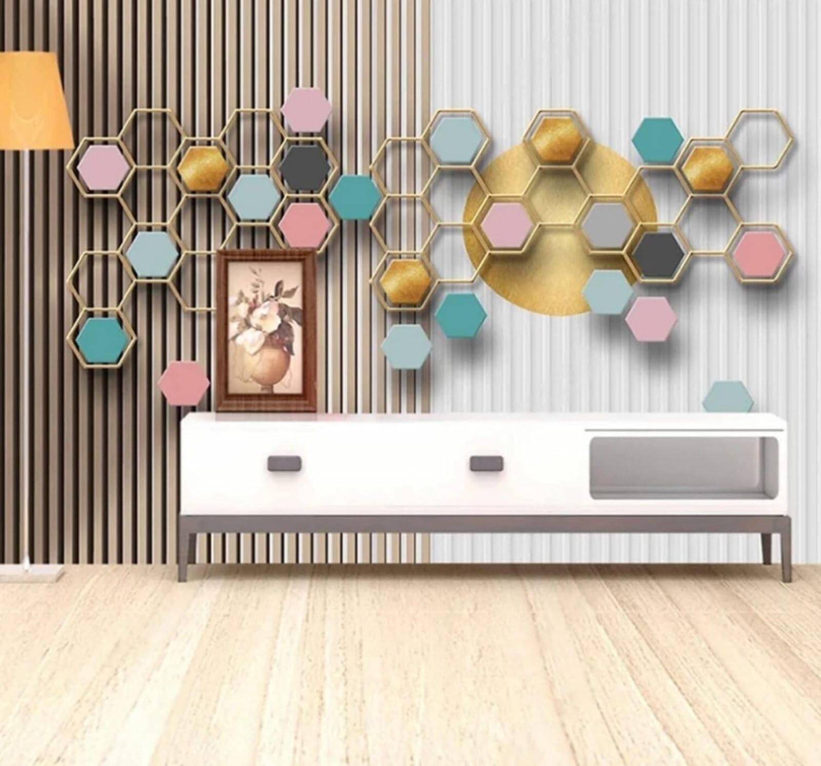 Wallpaper-3D-Xlm 250Cm×170Cm(B×H) Abstract Lines Geometric Hexagon Pattern 3D Wallpaper Easy Install Feature Office Living Room Sofa Bedroom Tv Background Wall Decoration-250Cm×170Cm