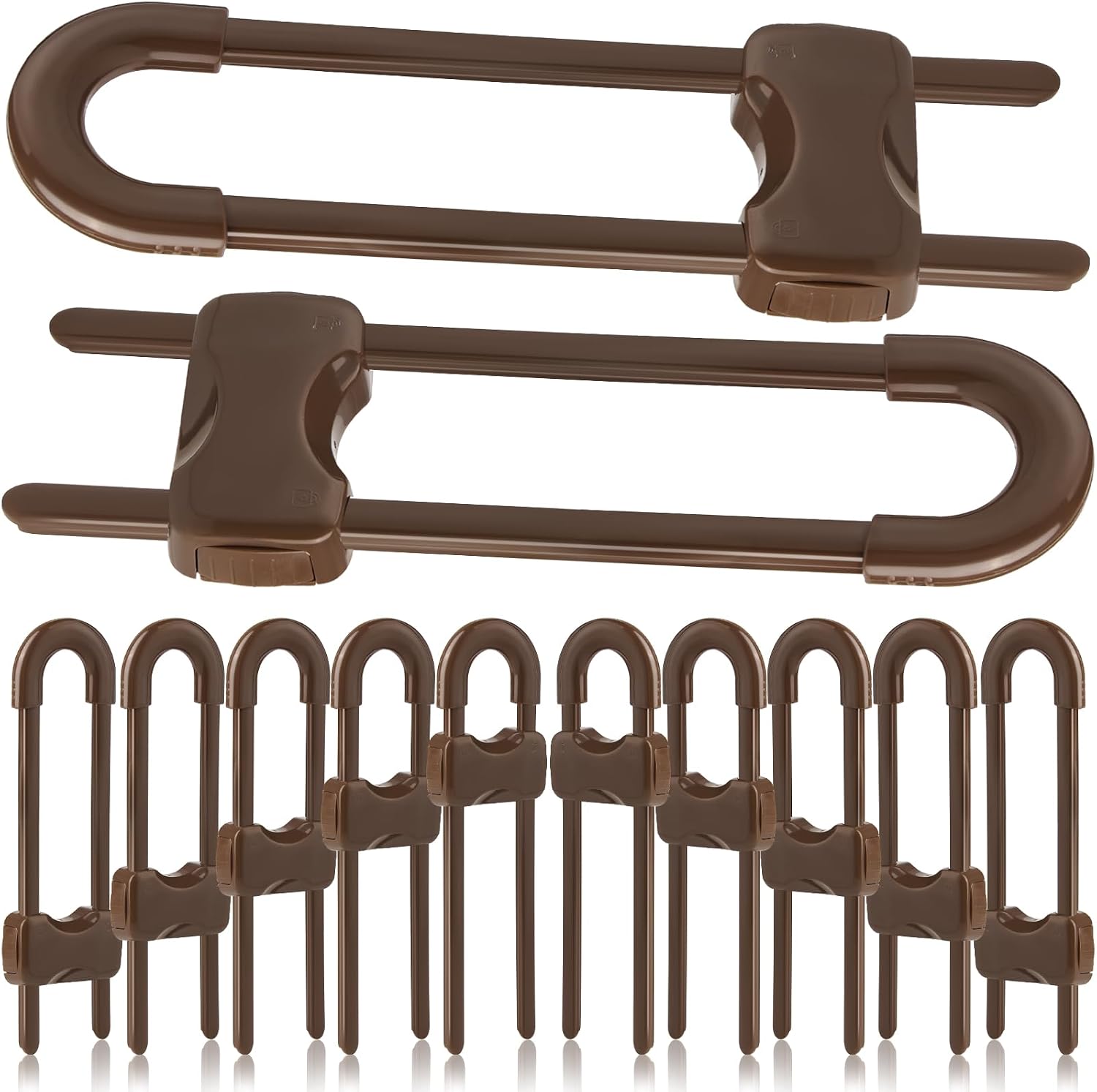 Modacraft 10 Pcs Sliding Cabinet Latches, U Shaped Cabinet Door Locks, Baby Cabinet Safety Latches for Baby Proofing, No Drilling Tool-Free Installation Easy to Use for Knobs or Handle Double Door