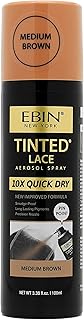EBIN NEW YORK Tinted Lace Spray - Quick Dry, Water Resistant, No Residue, Even Application, Matching Skin Tone, Natural Look (3.38 oz/100ml - Medium Brown)