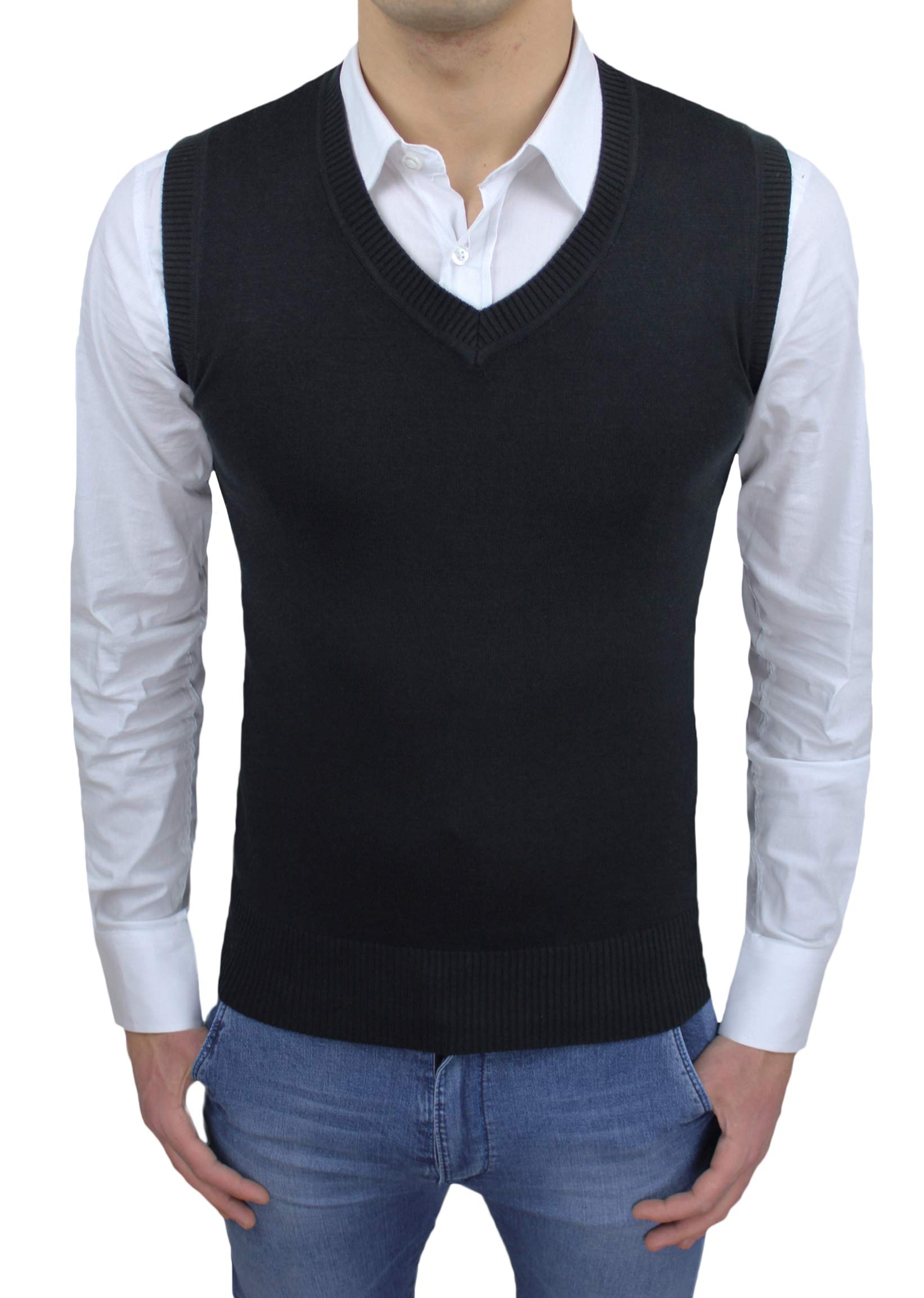 Evoga Gilet Smanicato Uomo Slim Fit Casual Elegante Corpetto Maglia Cardigan Bottoni