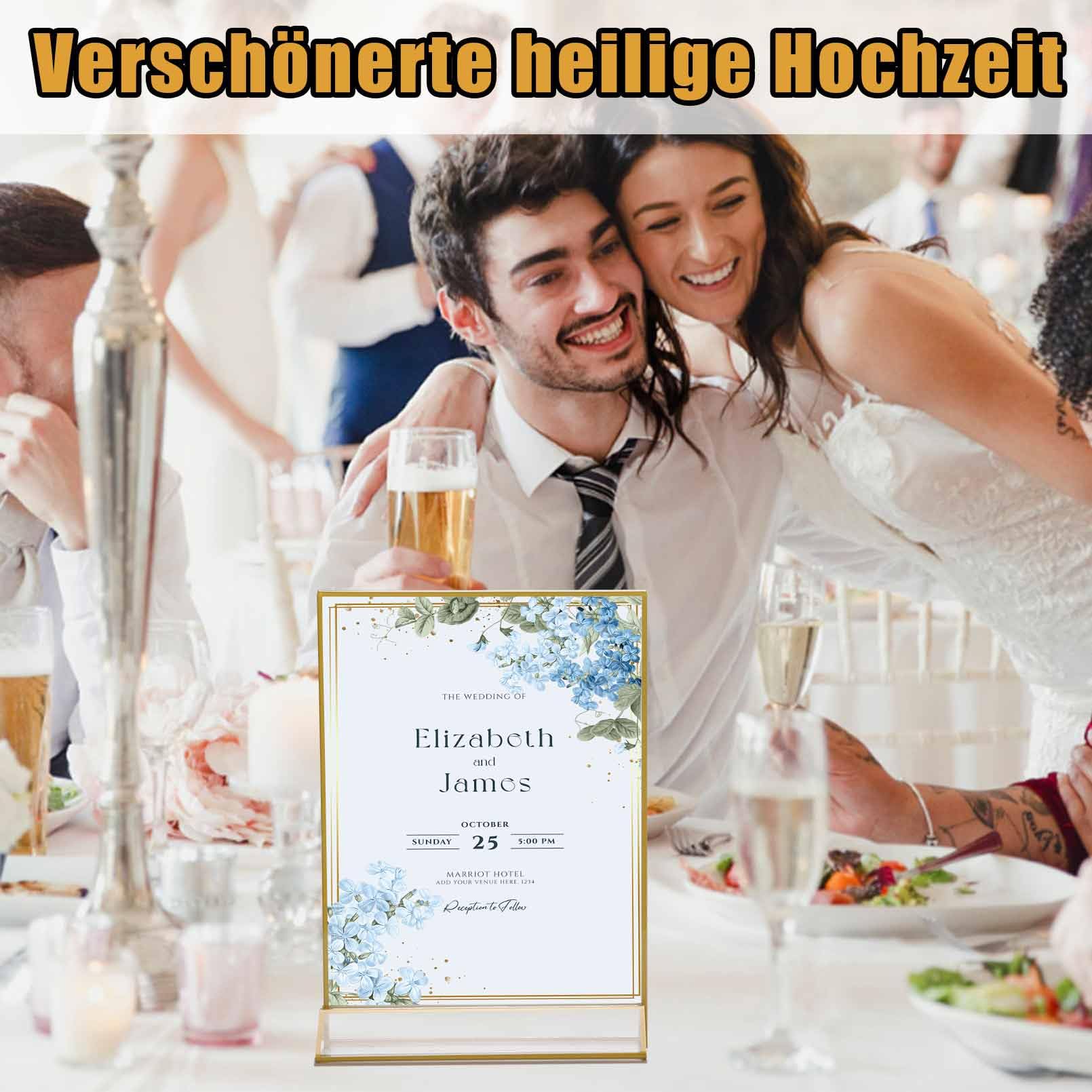 4 Stück Acryl Schilderhalter mit Goldrand,A4 Bilderrahmen mit Goldenen Rändern und Vertikalem Ständer,Tischaufsteller A4,Doppelseitige Bilderrahmen Gold für Hochzeitsti Schnummern,Restaurant
