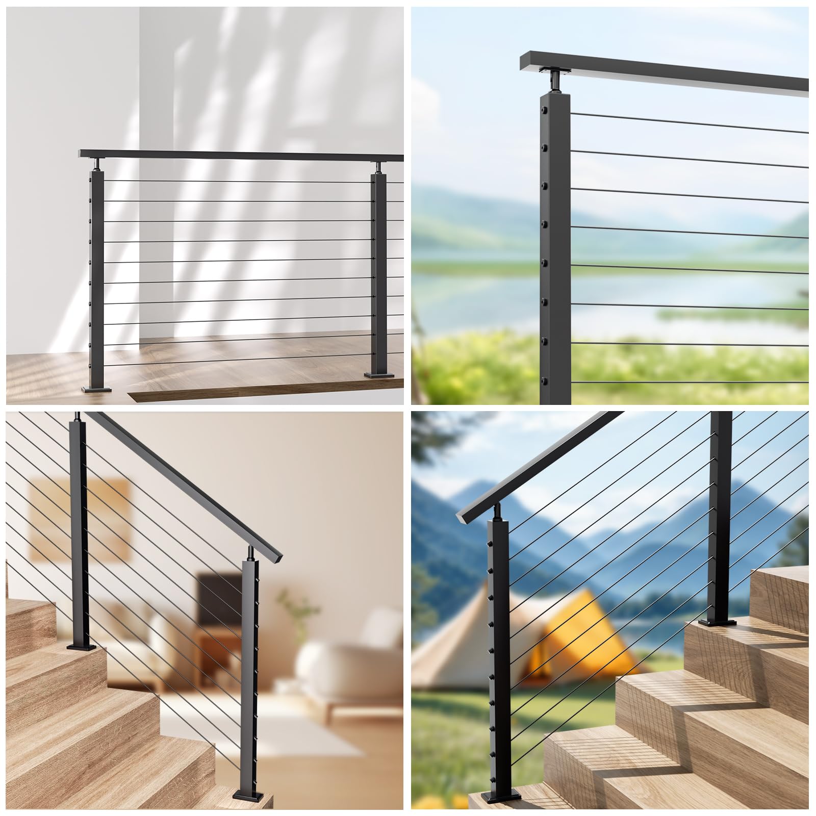 Stainless Steel Railing Kit Snapklik.com : Patent 20Pack Black Swageless Invisible Cable Railing ...