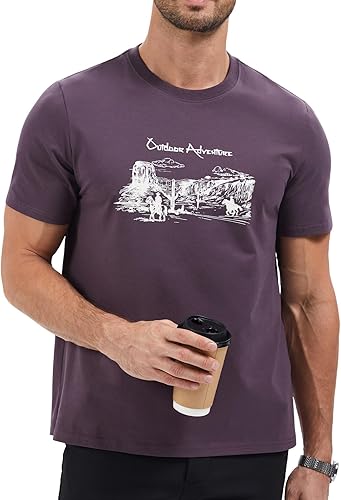 ZVX Men's Outdoor Adventure Pattern T-Shirts Retro American Printed Half Sleeved