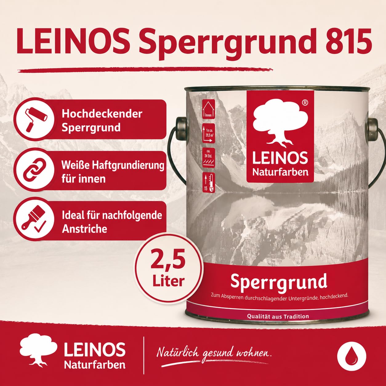 LEINOS 815 Sperrgrund 2,5 l | Hochdeckend: Erzeugt einen weißen, leicht rauen Untergrund, der für nachfolgende Anstriche gute Haftung bietet