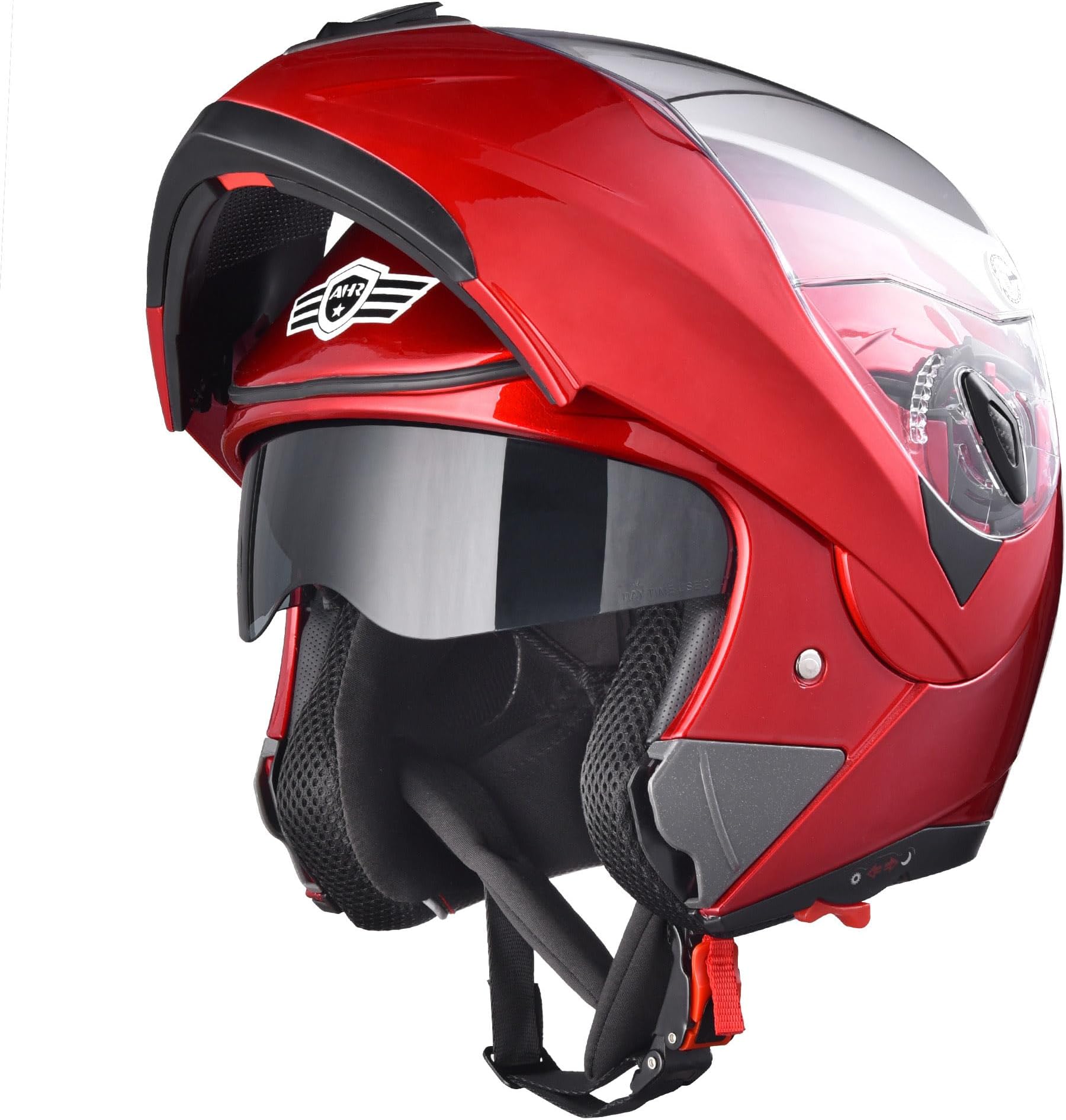 AHR Motorcycle Helmet Dual Visor Modular Flip up Full Face Helmet DOT Approved - AHR Helmet Run-M1 & M3 for Adult Motorbike Street Bike Moped Racing