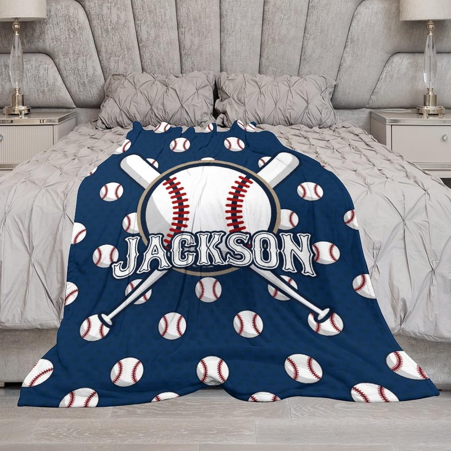 Custom Baseball Blanket for Kids Adults, Sports Blankets with Name, Personalized Baby Blanket for Boys Girls, Customized Throw Blanket for Baseball Team Club, Baseball Fans Birthday Gifts 50"×60"
