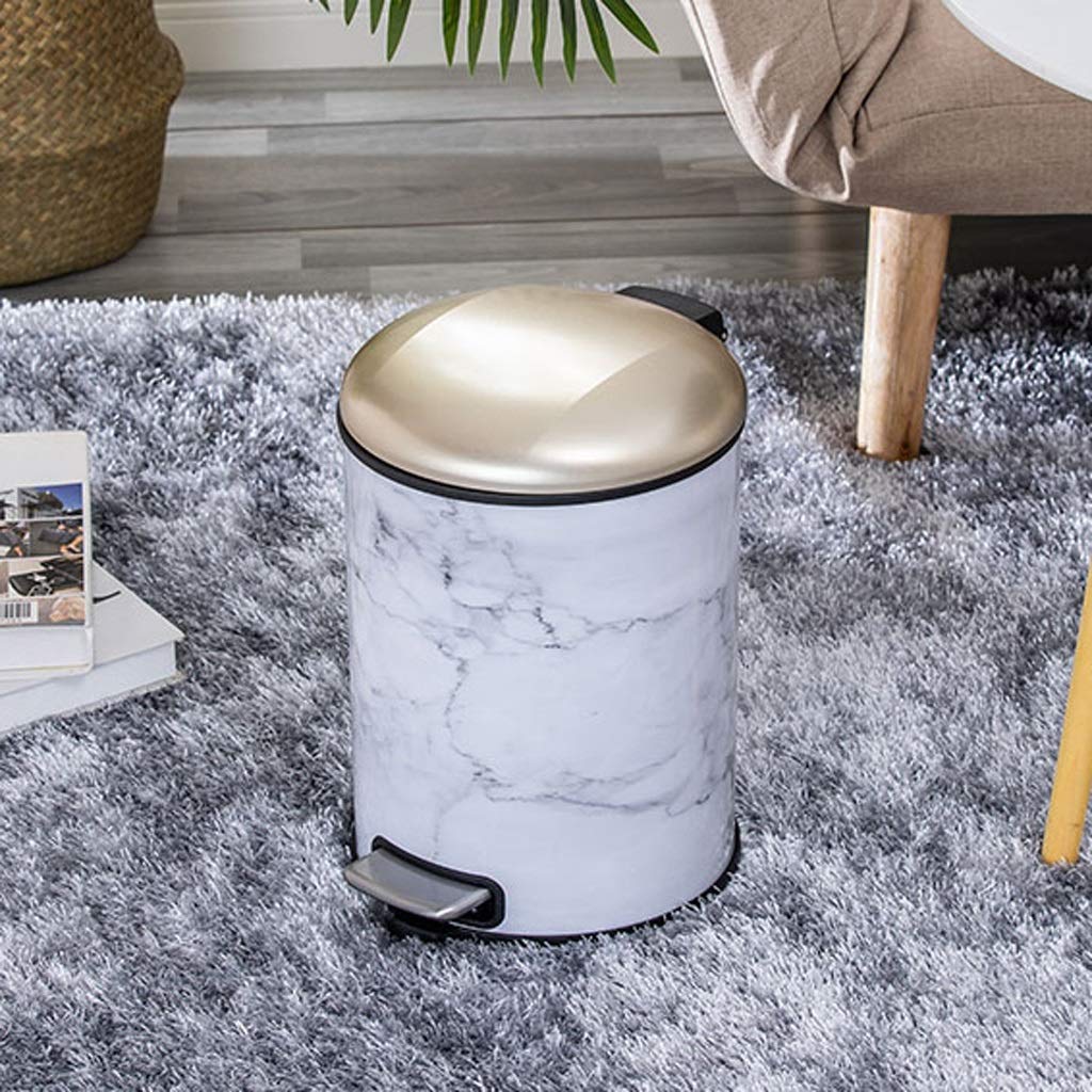 8L Black White Bedroom Marble Trash Can Kitchen Cute Bathroom Bucket Garbage Bin(D)