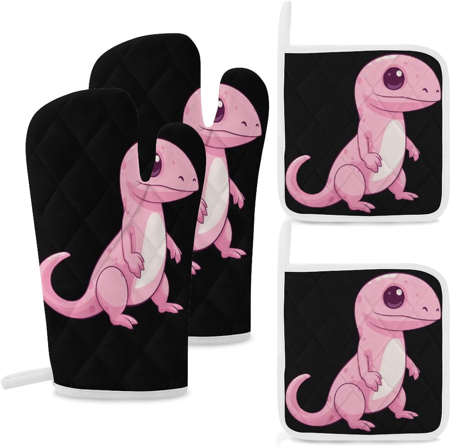 Salamander 4 Pcs Oven Mitts and Pot Holders Set High Heat Resistant Long Kitchen Oven Glove Potholders
