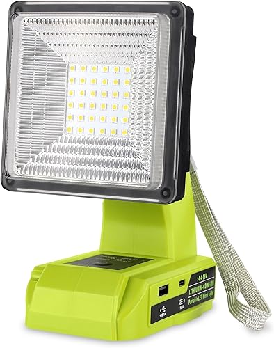 Luz inalámbrica de 1500 lm para batería Ni-Cad Ni-Mh de iones de litio Ryobi ONE+ de 18 V, proyector LED portátil con puerto USB y tipo C, luz de