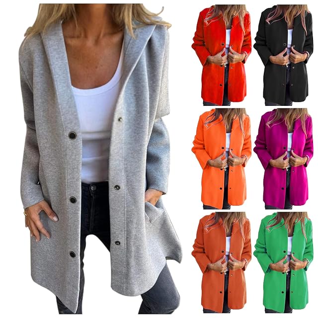 ZWRXW Womens Jackets Single Breasted Trench Coat for Women Long Sleeve Hooded Jacket Trendy Pea Coat Lapel Overcoat