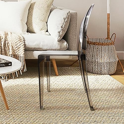 Miniatura 9 de Fohfurniture Juego de 4 sillas fantasma de color gris humo estándar de 15 pulgadas, silla de comedor apilable de acrílico, silla de cocina
