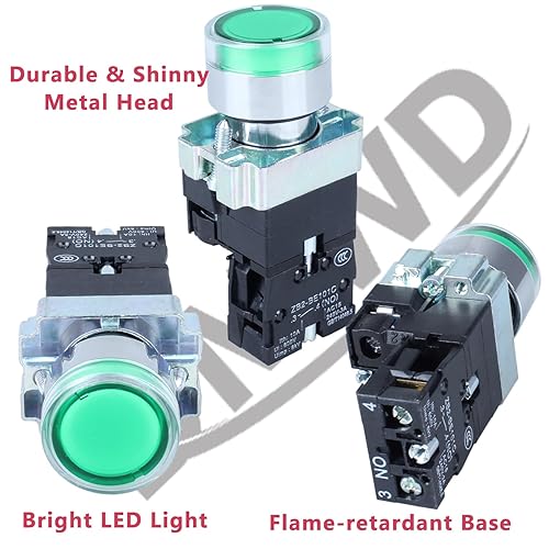 Miniatura 4 de DMWD 2 unids 0.866 in momentáneo iluminado interruptor de botón 110VAC interruptor de parada de arranque cabeza de metal XB2 1NO LED verde