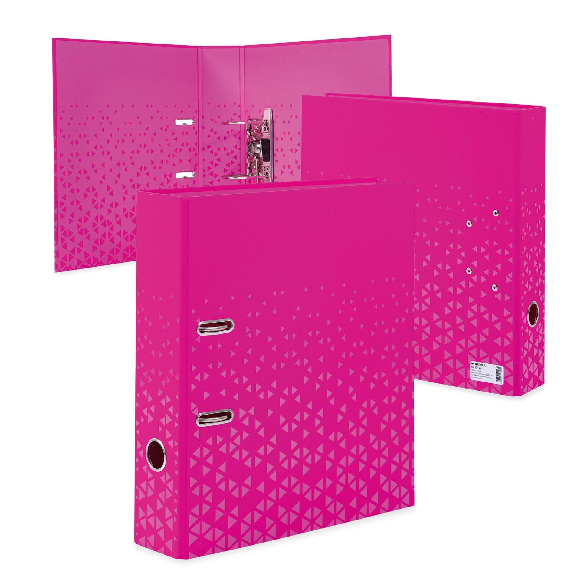 HERMA Ordner A4 Farbe Pink Set, 5 Stück, 7 cm breit, Kinder Ringordner mit Muster, einfarbiger Aktenordner mit glänzender Veredelung und Innendruck für Jungen und Mädchen