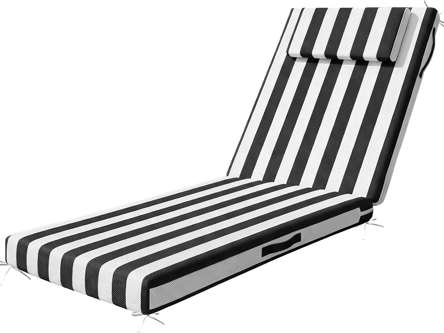 Chaise Lounge Cushions Outdoor, 71x21 Inch Olefin Water&Fade Resistant Lounge Chair Cushion, Patio Sun Lounger Pad Replacement with Headrest & Ties for Patio, Pool, Deck, Lawn, Black & White Stripes