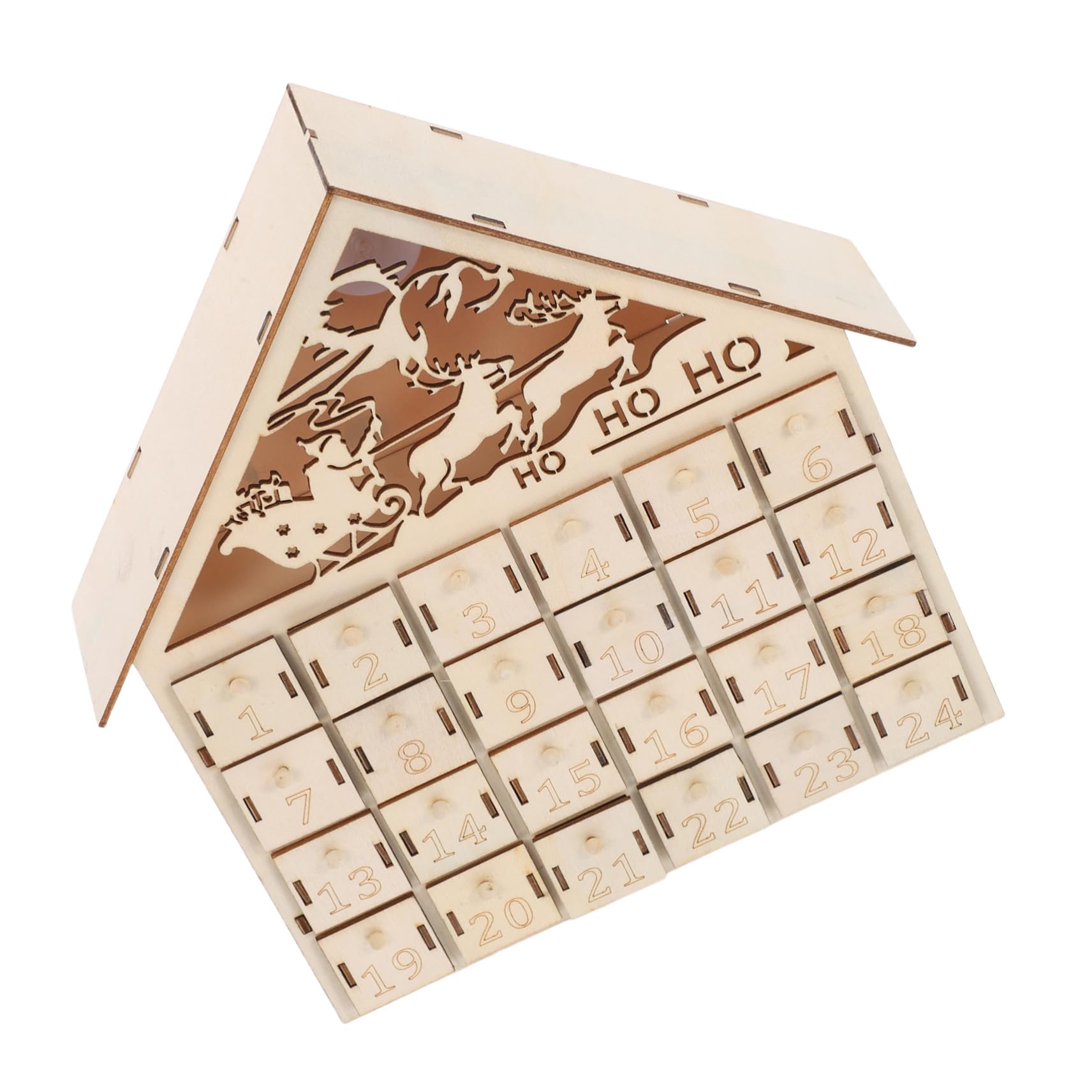 POPETPOP Calendario de Adviento de Madera LED Iluminado Reutilizable Decoración Navideña de Mesa Rústica Regresiva Navidad