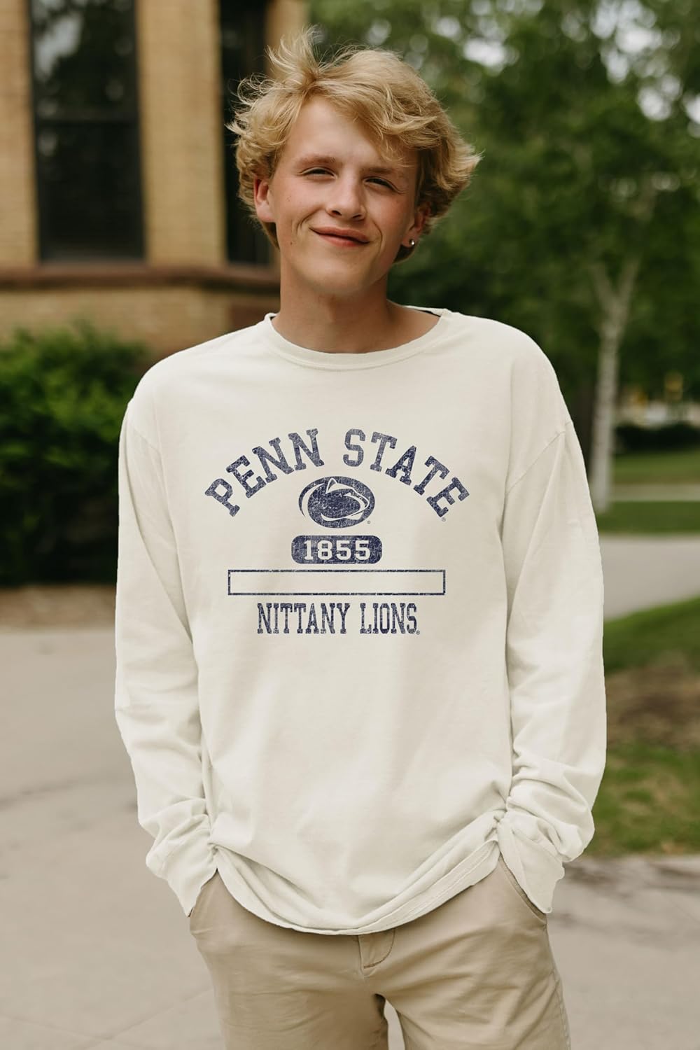 Blue 84 NCAA公式ライセンス長袖Tシャツ アイボリー染めリングスパン