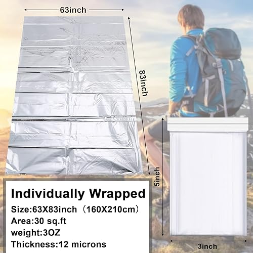 Miniatura 3 de Chumia 50 mantas térmicas de emergencia a granel de 83 x 63 pulgadas, gigantescas mantas espaciales de emergencia para supervivencia, manta