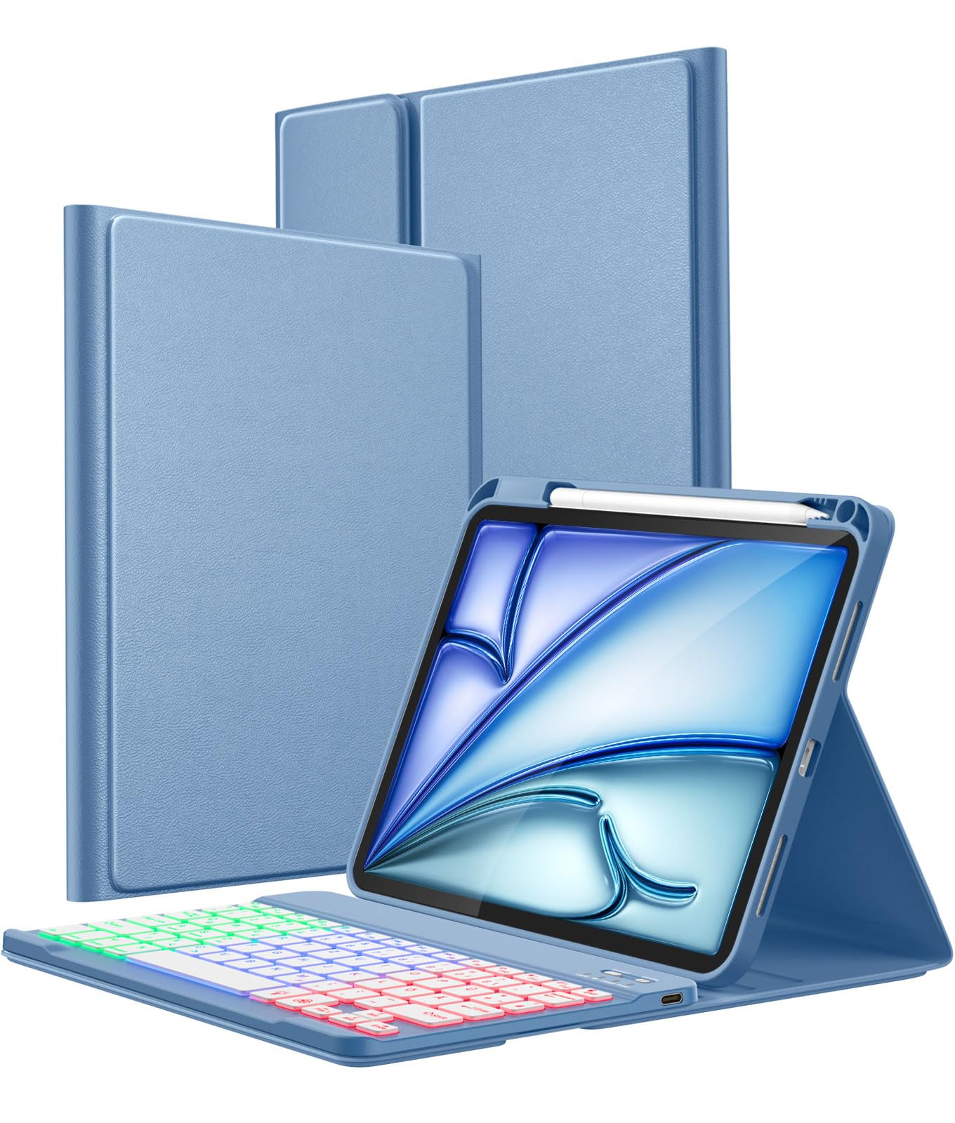 Vobafe Hülle mit Tastatur für iPad A16 11 Generation 2025/10 Gen 2022 10,9", Air 11 Zoll M4 2026/M3/M2, Air 5/4 Gen, Pro 11 4/3/2/1, Bunte Beleuchtung,Abnehmbare,QWERTZ,mit Stifthalter