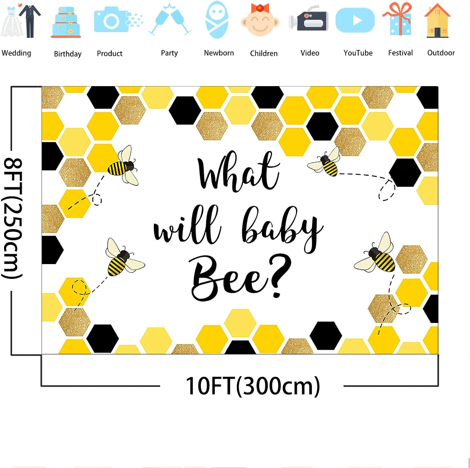 Avezano Bumble Bee Backdrop Bee Baby Shower Birthday Background Vinyl Honeycomb What Will Baby Bee Gender Reveal Backdrops (10x8)