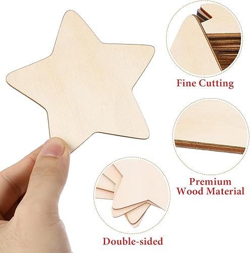 Miniatura 5 de IMIKEYA 50 piezas de estrellas de madera sin terminar Recortes de estrellas de madera natural para niños, pintura de bricolaje, virutas de madera en