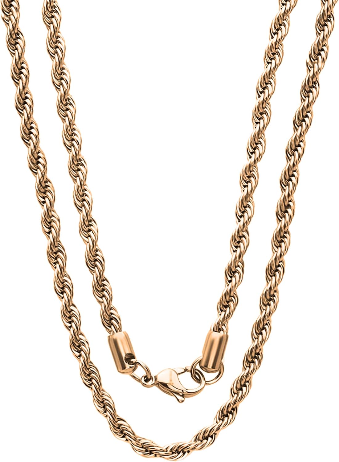 Savlano 2mm-5mm Stainless Steel Rose Gold Color Rope Twist Necklace Chain For Men & Women Comes in 16-30 inches With a Gift Box