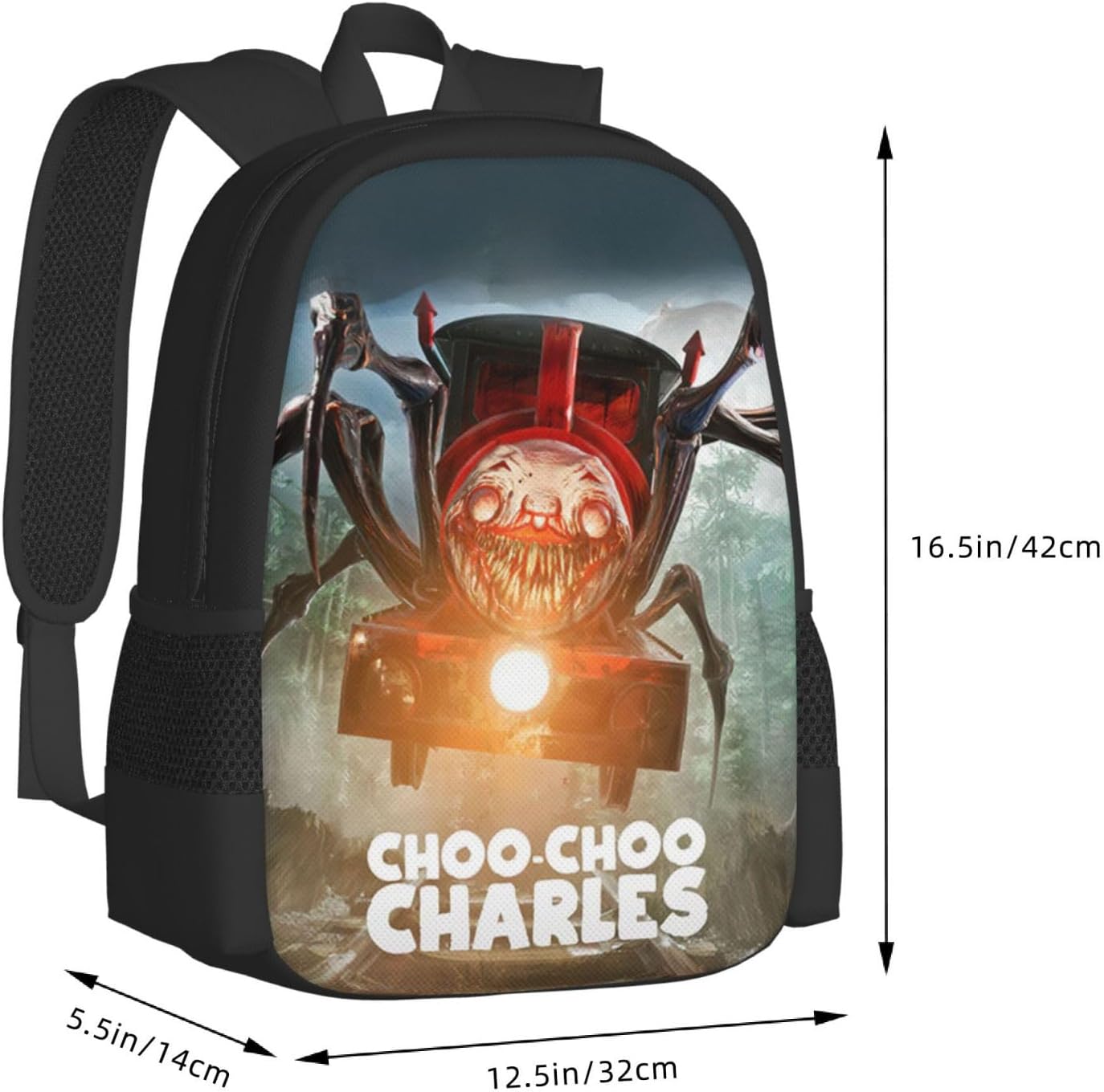 Choo-Choo Charles Backpack,3d Print Laptop Backpack Lightweight Casual Daypack Bookbag 16.5 In, Black