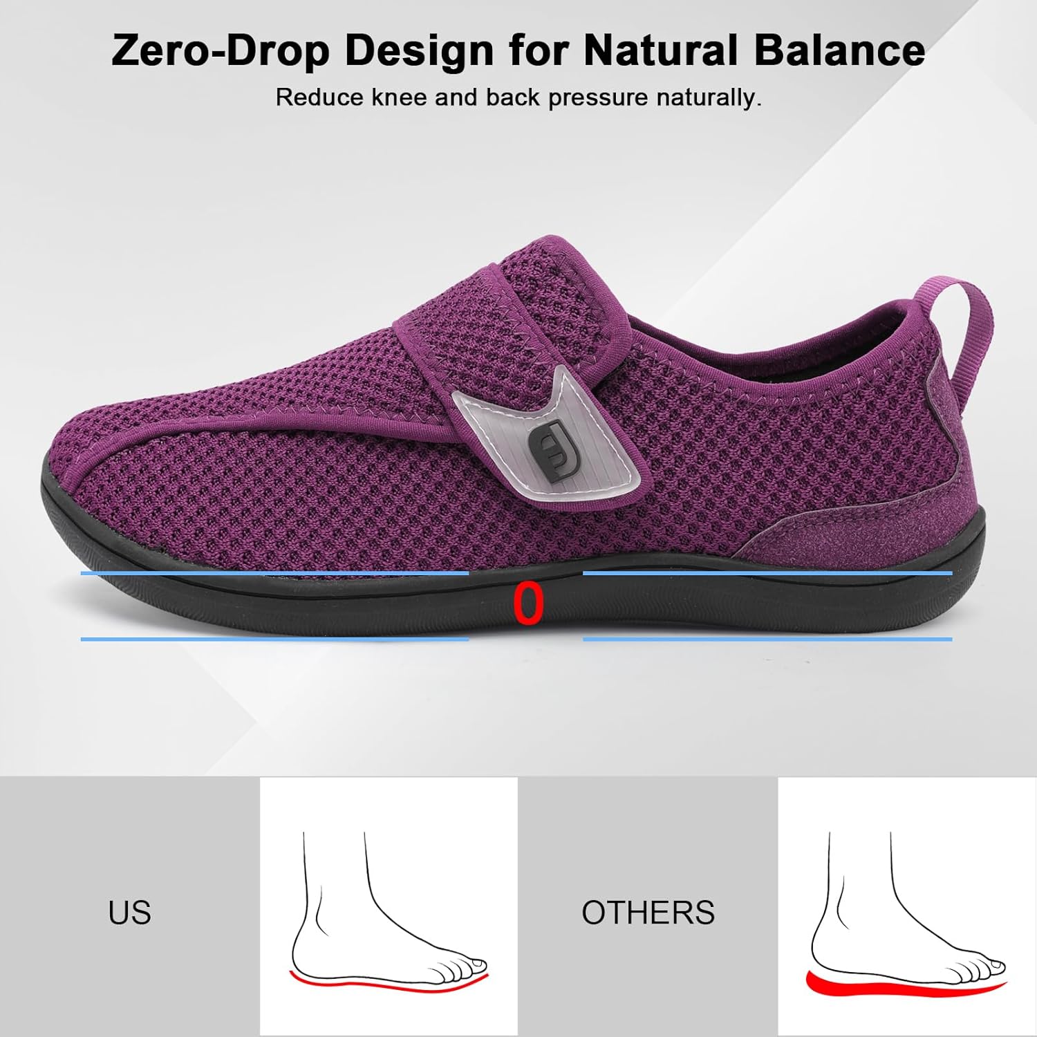 JOINFREE Diabetic Wide Walking Shoes for Women & Men with Adjustable Upper, Zero Drop Non Slip Casual Sneakers Comfortable for Edema, Arthritis, Swollen Feet & Elderly - Image 5