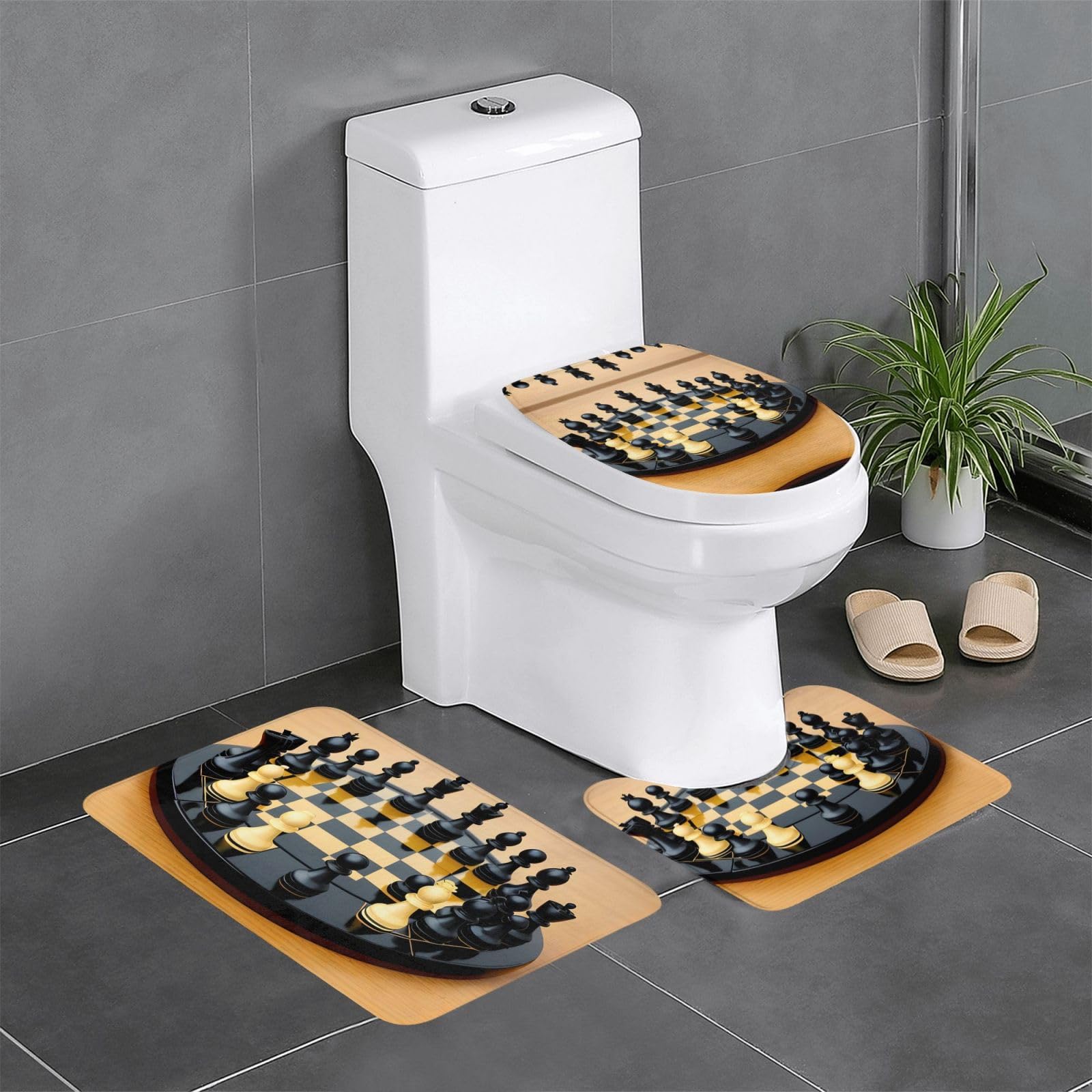 Tapis de bain séchage rapide lot de 3 design échecs pour sol sec