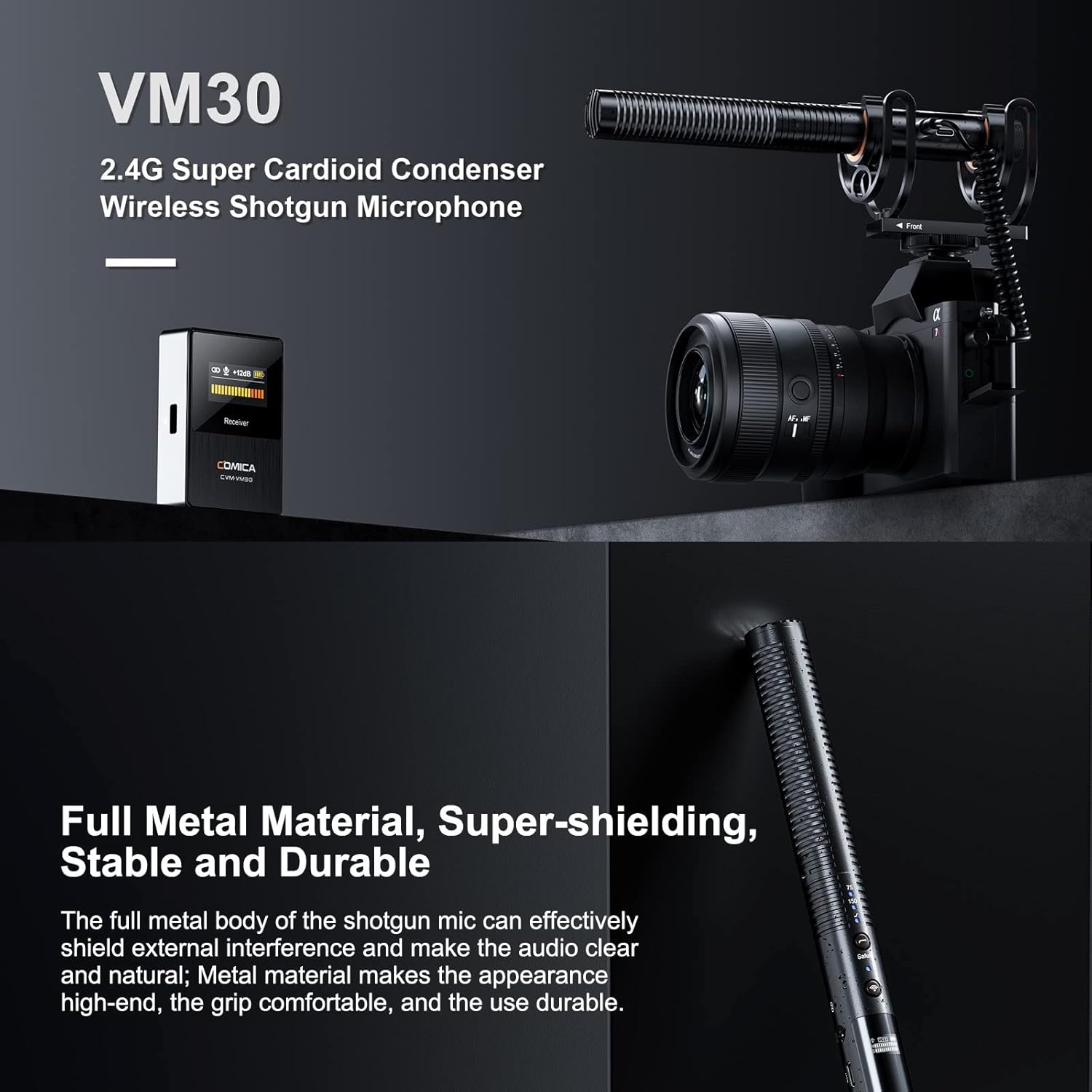 COMICA CVM-VM30 2.4G Super Cardioid Condenser Wireless Shotgun Microphone for Camera, Smartphone, and PC with 75/150Hz, Super-Cardioid Universal Video Microphone for Filmmakers, Vloggers - Image 4