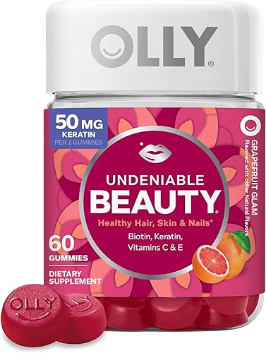 OLLY Undeniable Beauty - Gomitas de belleza para el cabello, piel, uñas; con biotina, vitamina C, queratina; suplemento masticable, sabor pomelo;