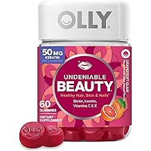 OLLY Undeniable Beauty Gummy, For Hair, Skin, Nails, Biotin, Vitamin C, Keratin, Chewable Supplement, Grapefruit, 30 Day Supply - 60 Count