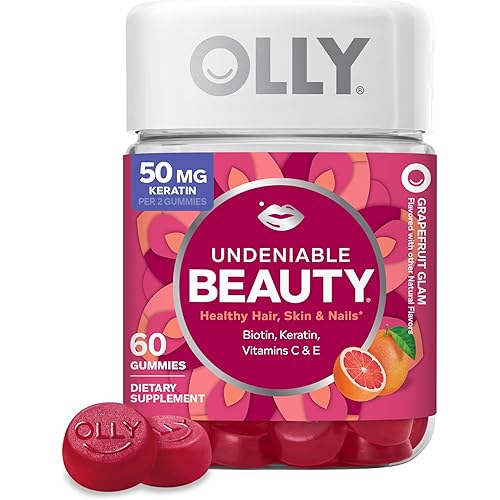 OLLY Undeniable Beauty Gummy, For Hair, Skin, Nails, Biotin, Vitamin C, Keratin, Chewable Supplement, Grapefruit, 30 Day Supply - 60 Count