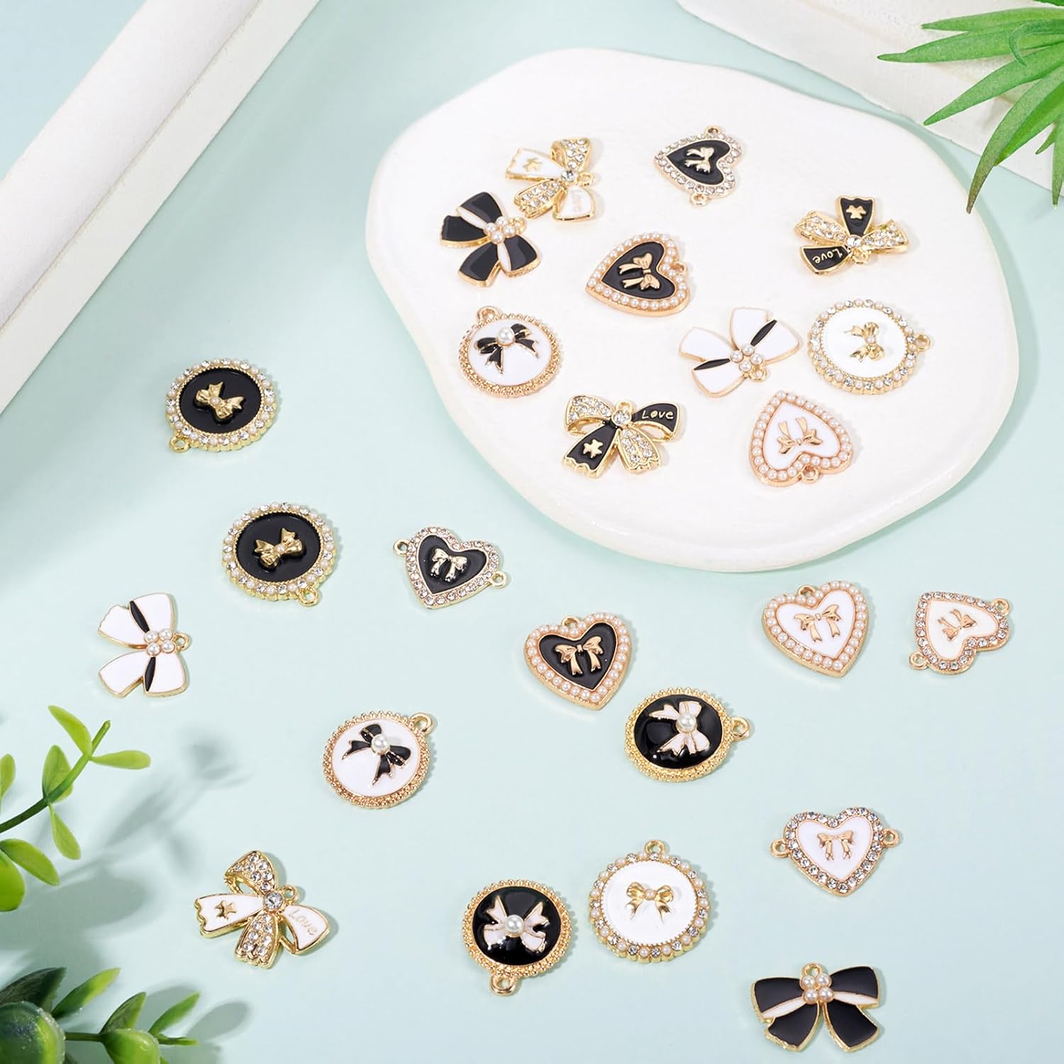 KISSITTY 24Pcs Alloy Enamel Bowknot Charm Pendants Colorful Rhinestone Bow Tie Dangle Charms Bulk Assorted Mixed Shape Kawaii Metal Charms for Bracelets Necklaces DIY Jewelry Making Craft Supplies - Image 8