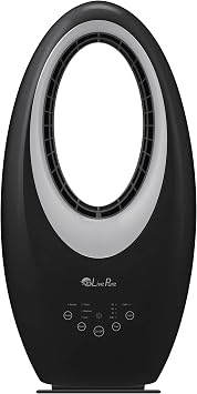 LivePure Bladeless Oscillating Fan w/Filter and Aroma Tray. 3-Speed Adjustment, Touch Control, Quiet Cooling, Stand Up Fan for Bedroom, Office, Kitchen, Black