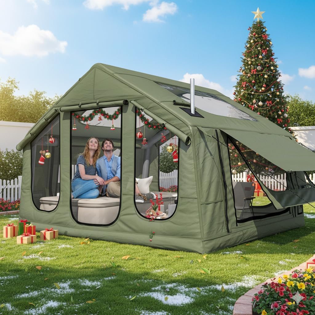 YOLENY 4-6 Person Glamping Tent with Clear Skylight, Pump & Stove Jack, 97 SFT Spacious Large Tents for Outdoor Camping, 4 Season, Water-Resistant