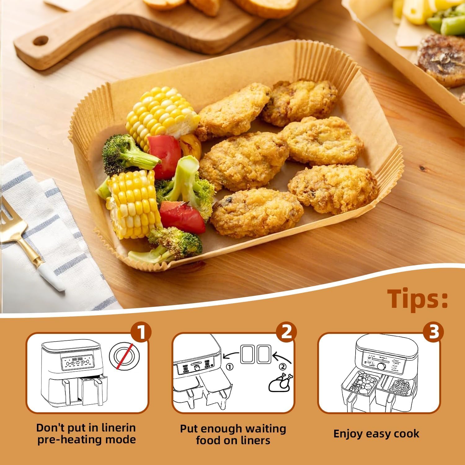 Fogli Carta Forno Rettangolari per Friggitrice ad Aria Doppio Cestello 20,5x14cm 100 Pezzi Compatibili Ninja Dual Zone