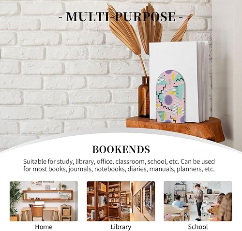 Miniatura 8 de Wood Bookends for Shelves, Retro 80s Decorative Non-Slip Book Holder/Stopper/Stands for Office Home Decor, Aesthetic Book Ends, Desk Organizers,