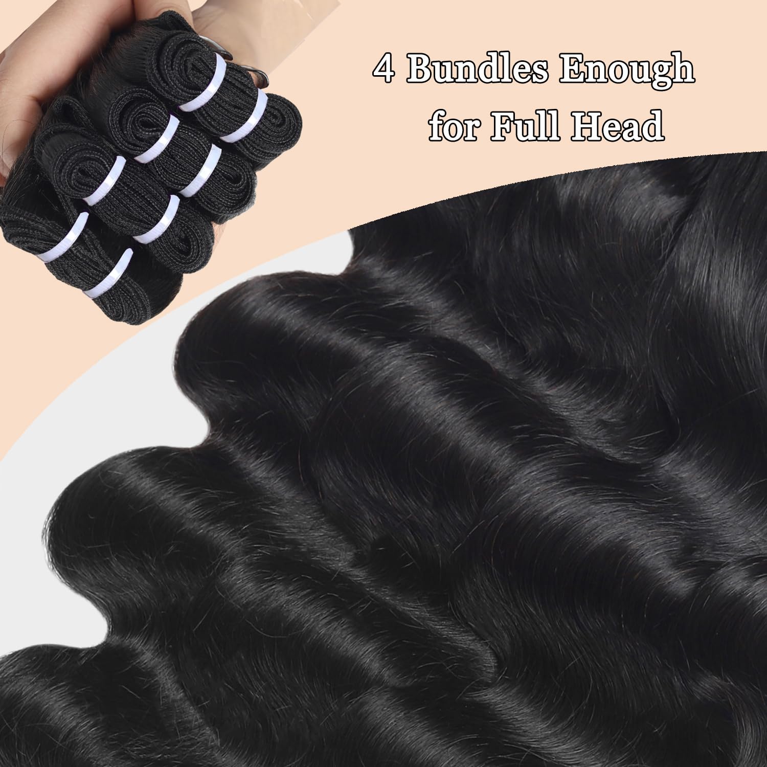 Body Wave Bundles Human Hair 20 22 24 26 Inch 12A Body Wave 4 Bundles 100% Unprocessed Brazilian Virgin Remy Hair Body Wave Human Hair Bundles Hair Extensions Natural Color