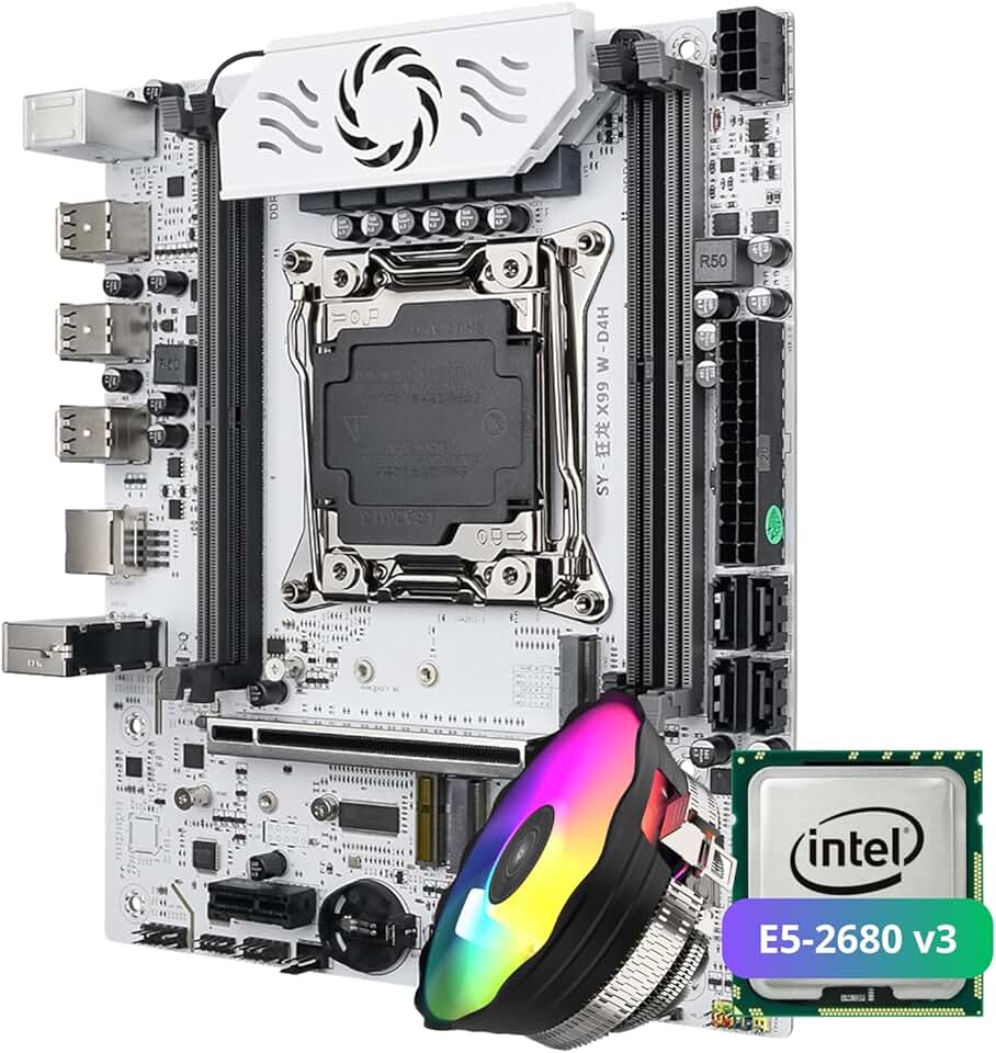 QUASAR Kit Upgrade, Placa Mãe X99 D4 M.2 Nvme Ddr4 Branca + Processador Xeon E5-2680v3 (Placa + Xeon + Cooler)
