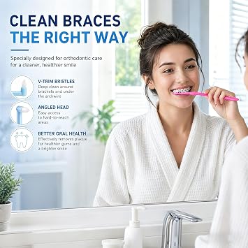 4 PCS Interspace Toothbrush, Compact Soft Slim Interspace Teeth Brush, Single Tufted Toothbrush, Wisdom Interdental Brushes for Detail Cleaning & Orthodontic Braces (Blue/Green/Rose Red/White)