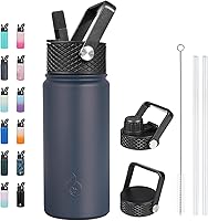 Vista 116 de BJPKPK - Botellas de agua aisladas con tapa con popote, botella grande de metal de 32 onzas con 3 tapas, termo reutilizable sin fugas y sin BPA