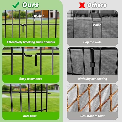 Miniatura 6 de Valla de barrera de animales  Paquete de 10 valla de jardín decorativa para perros sin excavación con borde de panel de alambre de metal a prueba de