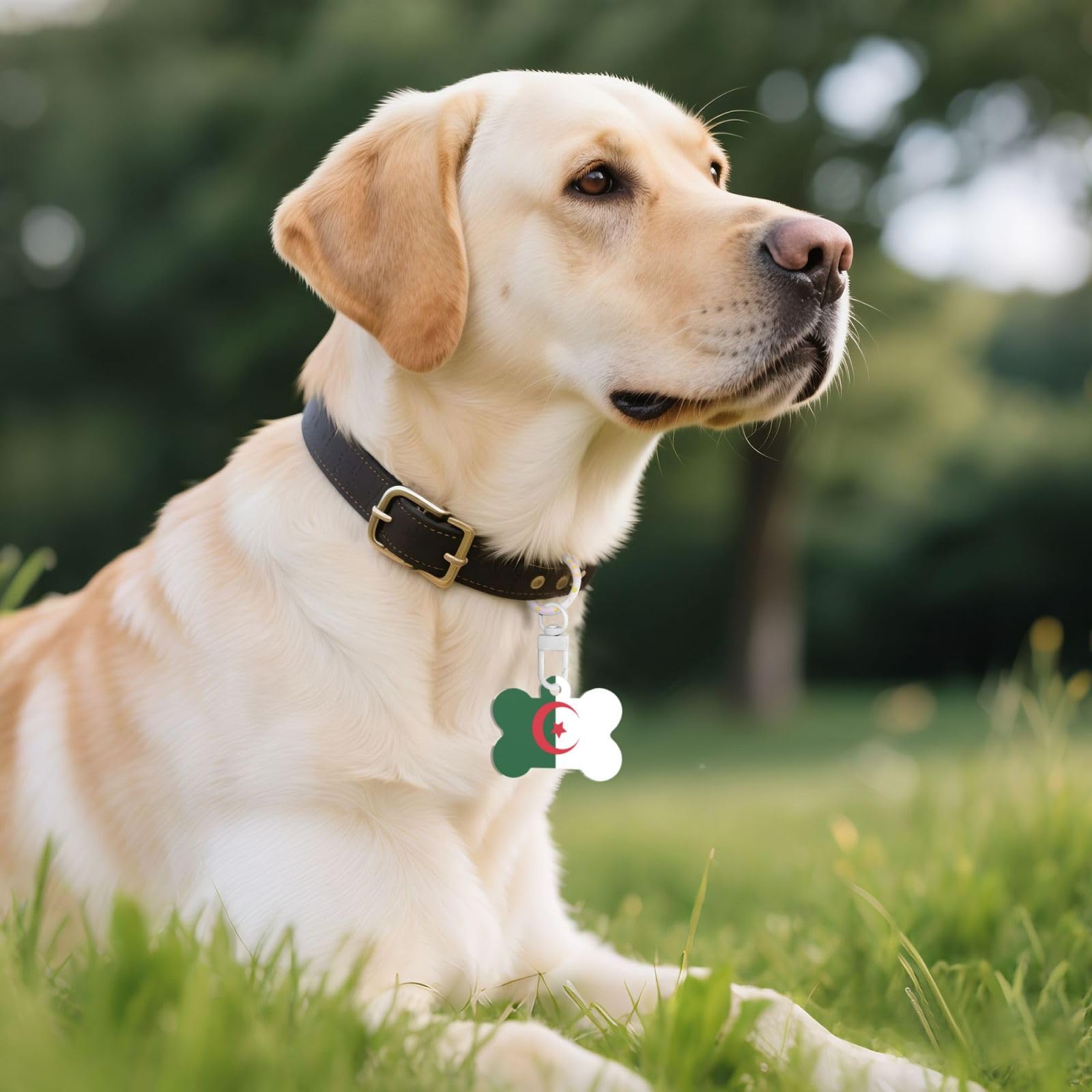 Médaille d'identification pour animal de compagnie avec drapeau de l'Algérie – Médaille d'identification en acrylique en forme d'os pour chien et chat de taille moyenne