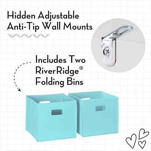 Miniatura 6 de RiverRidge Estantería para libros infantiles con tres compartimientos y 2 contenedores azules Papeleras blancas/azules,Contenedores