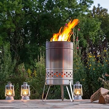 Feuerhand Fire Barrel Pyron, Stainless Steel Double-Walled Fire Pit for Yard or Patio, Feet Protect Ground Surface, 29 High, Great for Cooking Outdoors