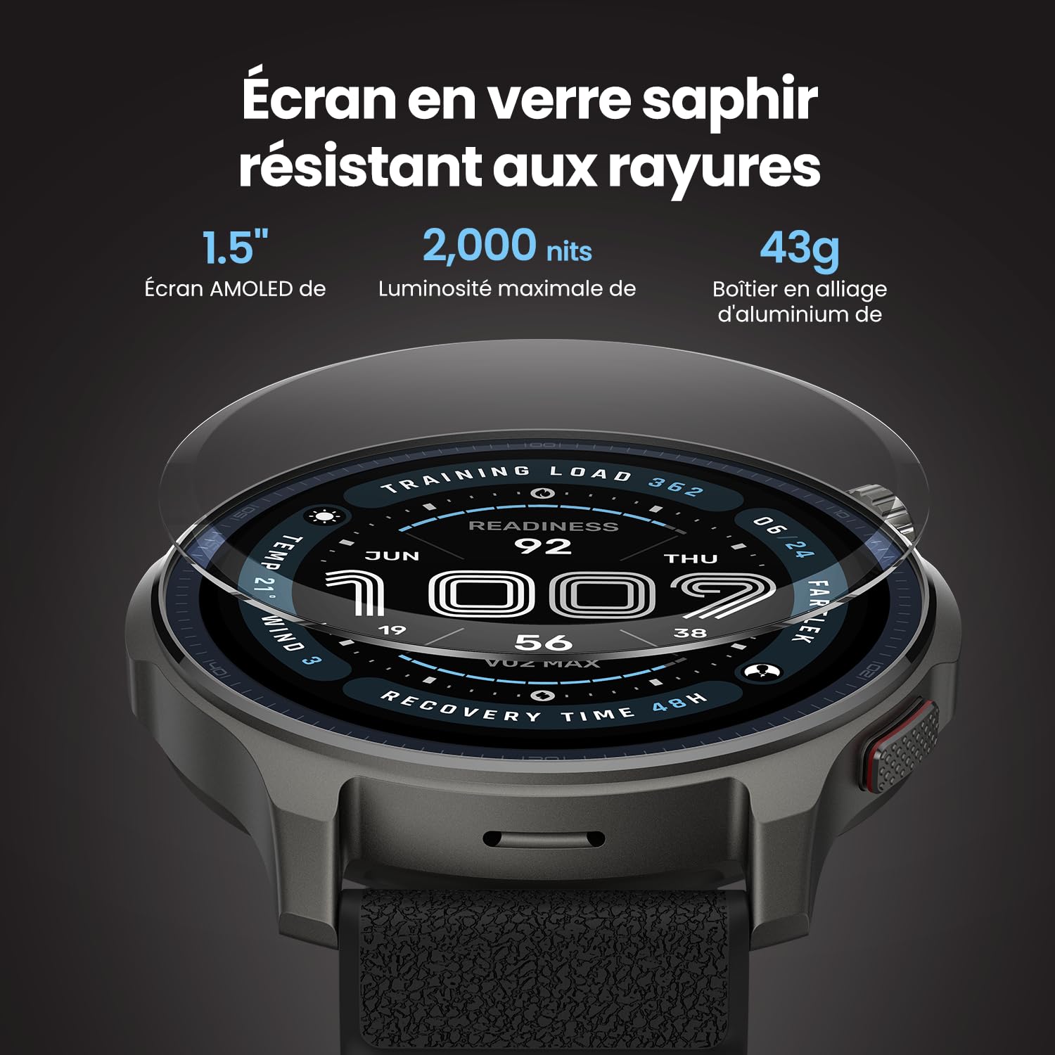 Amazfit Balance 2 Montre Connectée Homme 47mm, GPS, NFC, Écran AMOLED 1,5" en Verre Saphir, Autonomie 21J, 170 Modes Sport, Hyrox, Golf, Suivi Cardio & Sommeil, Smartwatch pour Android et iPhone