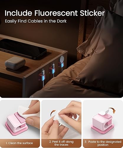 Miniatura 3 de GolbinBox - Paquete de 6 clips magnéticos para cables, que brillan en la oscuridad, organizador de cables con silicona a prueba de golpes, se adapta