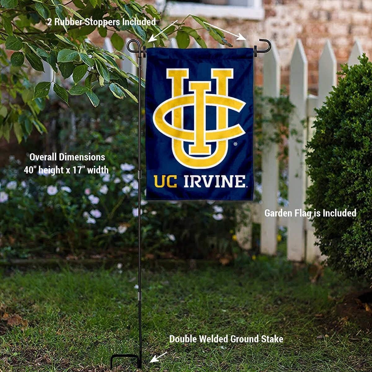 College Flags & Banners Co. California Irvine Eaters Blue Garden Banner and Flag Stand Pole Holder Set