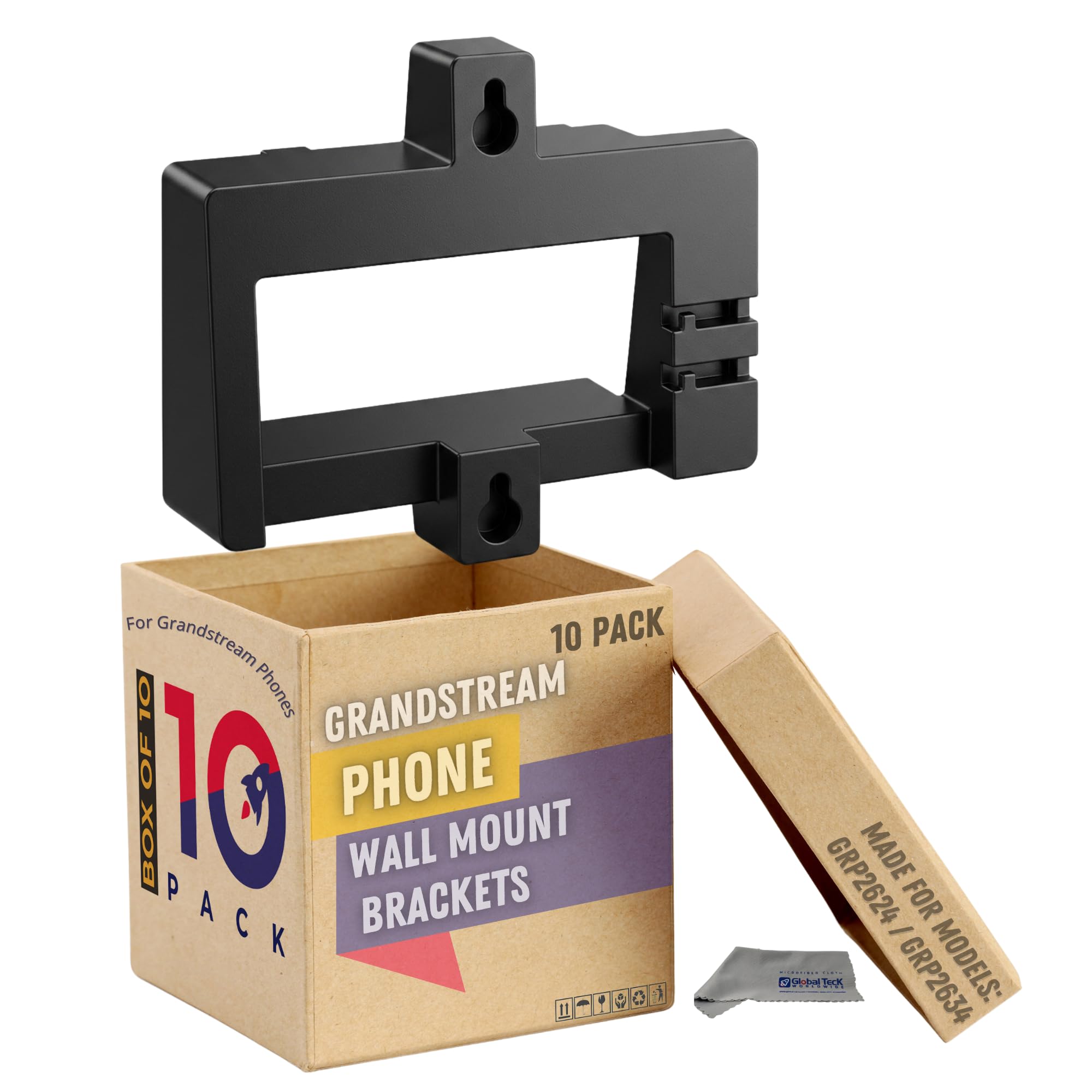 Grandstream Phone Wall Mount Bracket 10 Pack for GRP2624/GRP2634 Desk Phones Only, Secure Fit for Clutter-Free Workstations, Easy Access, Part 968-00033-10A001 / GRP-WM-B, Global Teck Cloth