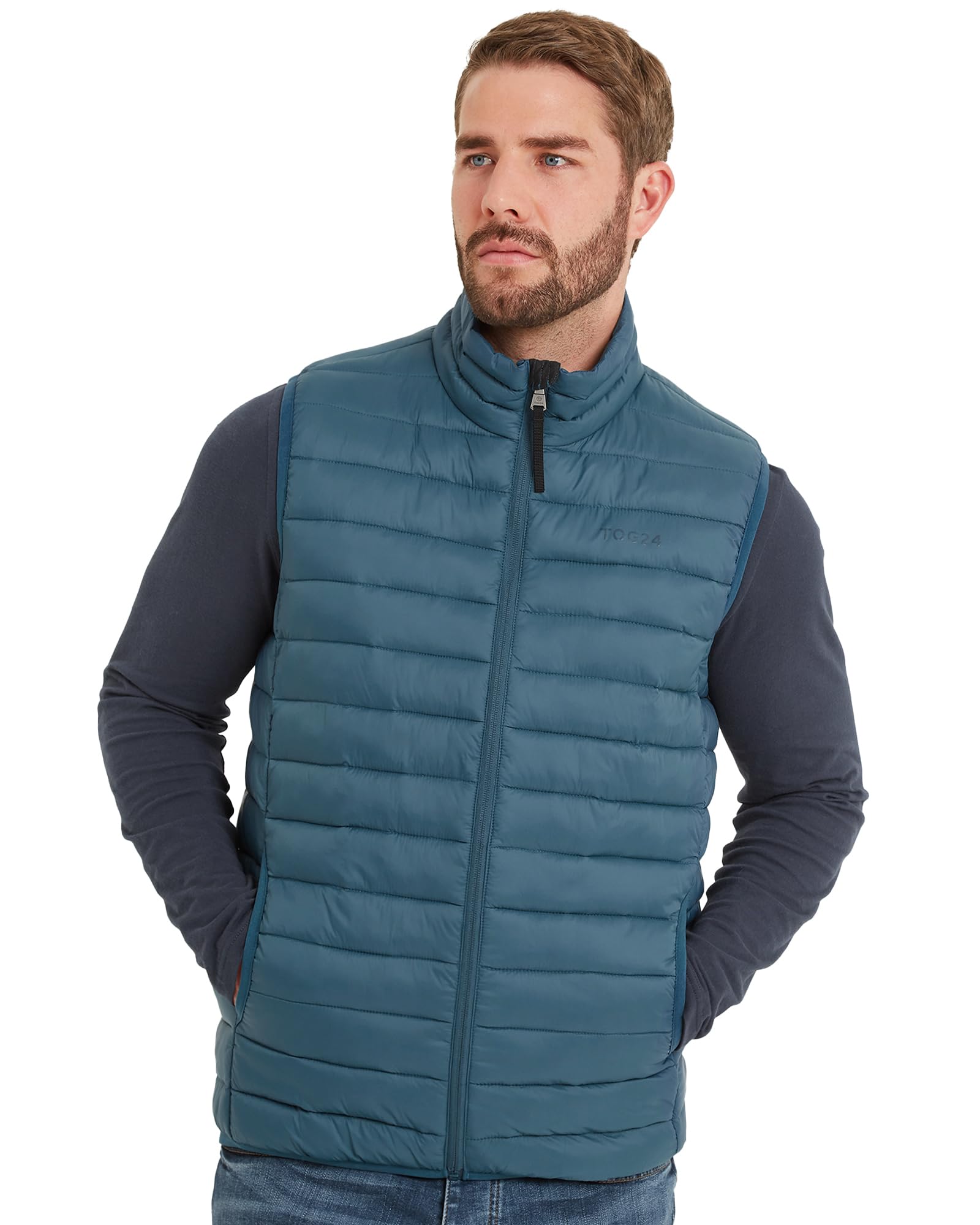 TOG24 Gibson Men's Lightweight Padded Gilets Puffer Quilted Vests Windproof Body Warmer Outerwear Sleeveless Jackets for Hiking Running Fishing Golf Lagoon Blue M